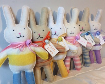 Striped Blankety Bunnies - Wool Rabbit made from vintage blanket