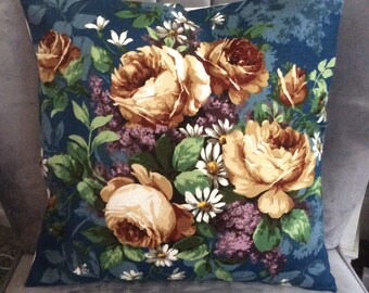 Vintage fabric cushion. Sanderson ‘Zephyr’ floral bouquet blue