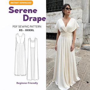 Patrón de costura en PDF para vestido cruzado con escote en V / Patrón de vestido fácil para principiantes / Vestido de fiesta fluido y top cruzado sin mangas