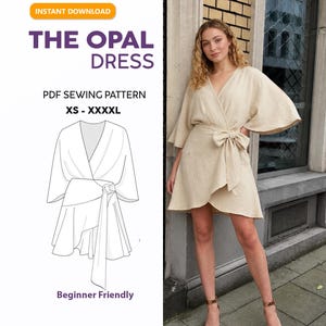 Patrón de costura en PDF del vestido cruzado Breeze / Vestido midi fácil para principiantes con lazo frontal y sin cremallera / Tallas ajustables para embarazadas