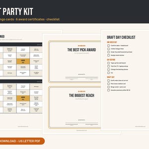 Fantasy-Football-Draft-Partyspiele zum Ausdrucken | Draft-Bingo (10 Karten), Urkunden, Party-Checkliste | Draft-Nacht-Set | Sofort-PDF