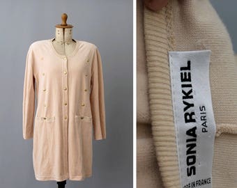 Sonia Rykiel Paris Powder pink velvet long Cardigan/ Vintage Rykiel Cardigan/Vintage paris long cardigan