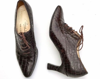 Vintage chaussures Richelieu à talons croco marron FR36 René Caty France
