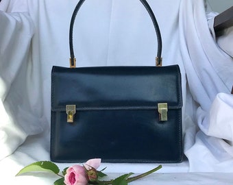 1960s sac porté main Box Calf marine / vintage box calf small