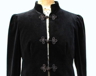 1980s Caroline Rohmer black Russian velvet Jacket / vintage frog closure jacket/ Paris couture Jacket