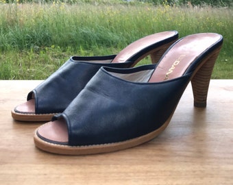 Xavier Danaud Paris vintage slide Heels / Vintage Paris Mules Euro 37 / Blue leather Heels  Mules/Dead stock heels