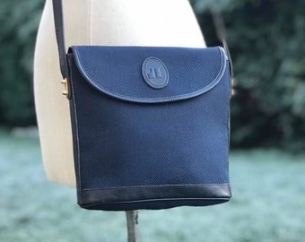 Jacques Esterel 80s monogram blue canvas and leather shoulder bag