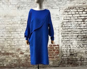 Ted Lapidus 1980s vibrant blue dress / 80s french cocktail dress