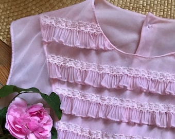 1960s pink ruffled lace top ,back buttoned , sleeveless / 60s mod girl summer top