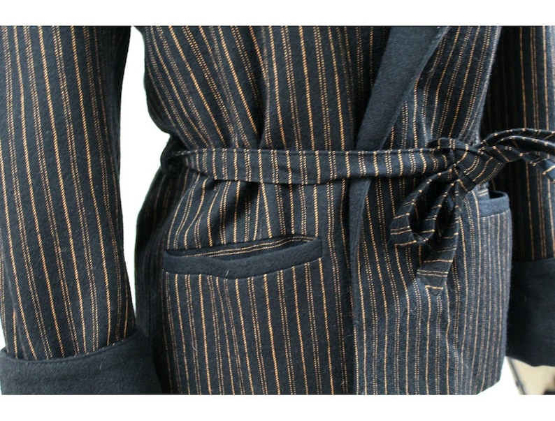1980 stripes Belted wrapped Blazer Jacket small 80s striped wool belted jacket kimono jacket