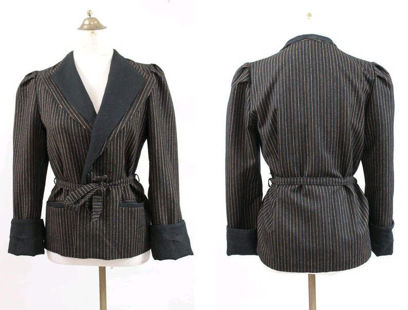 1980 stripes Belted wrapped Blazer Jacket small 80s striped wool belted jacket kimono jacket