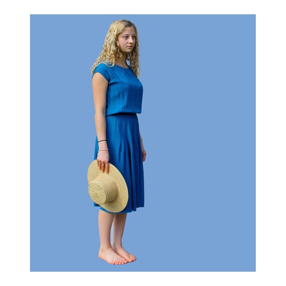 1980s Cacharel silk dress / blue oil silk summer d
