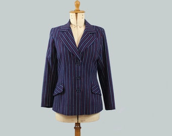 1970 rayé Blazer bleu blanc rouge / 70s rayures laine Veste
