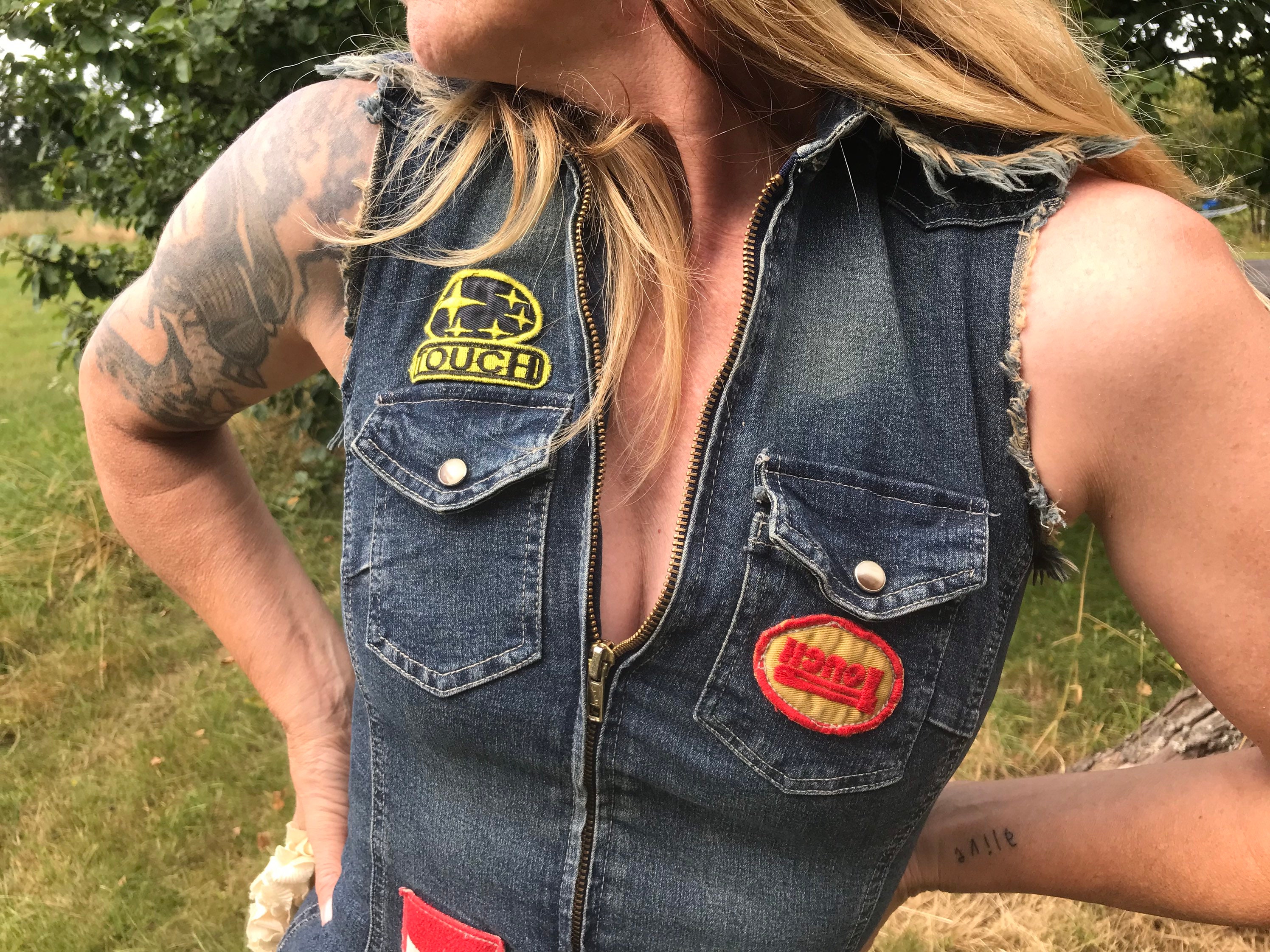 An2k Combinaison En Denim Stretch Patchée Boot Cut An2k Combinaison En Denim Stretch Patchée Boot Cut