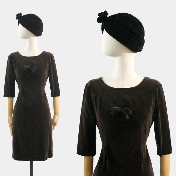 1950 brown velvet Dress / 50s velvet pencil dress