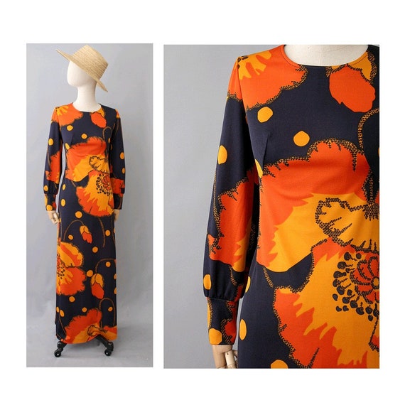 Vitos 1970s french maxi floral Dress / 70s long s