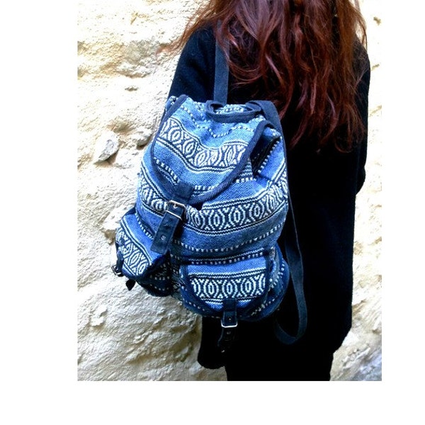 vtg RUCKSACK blue cotton / backpack / southwest