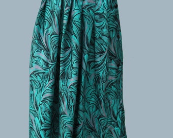 1980s Pierre Catel  France  midi printed skirt / green and black midi side buttoned skirt / FR38