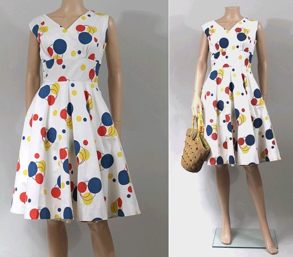 1960 full circle Dress cotton polka dots / 60s fre