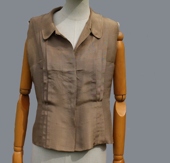 1940s sleeveless Silk Blouse / Hand tailored silk… - image 10