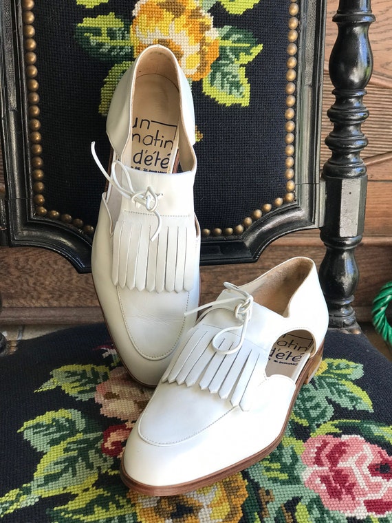 1990s white Calf leather flat shoes / Dead stock … - image 5