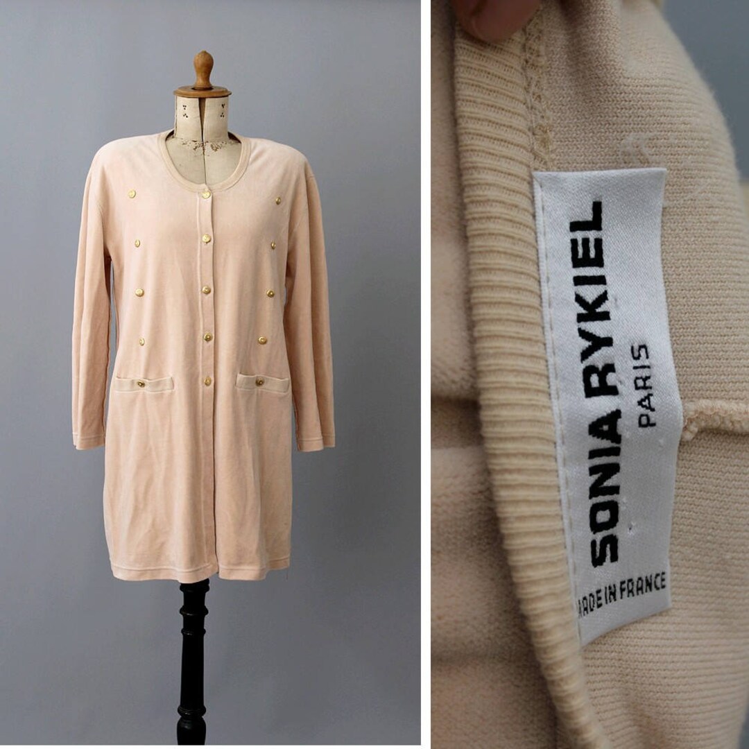 Sonia Rykiel Paris Powder Pink Velvet Long Cardigan/ Vintage ...
