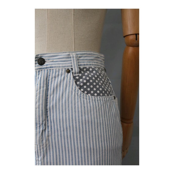 1990s Blondie stripes denim Skirt patchwork / 90s… - image 3