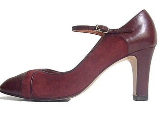 1970s Mary Janes  burgundy  us7 fr38/ vintage Maryjanes 7/ 70s burgundy heels Maryjanes