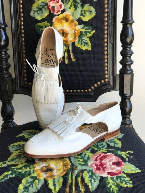 1990s white Calf leather flat shoes / Dead stock … - image 1