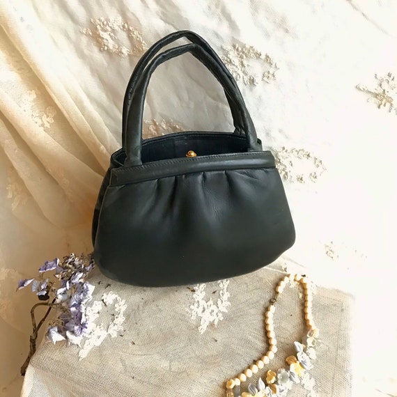 1960s tiny navy leather handbag / mod girl handbag