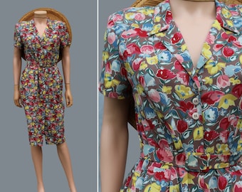 Gérard Darel Paris  floral Dress / front buttons belted summer dress / vintage fashion Dress France