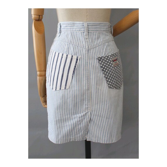 1990s Blondie stripes denim Skirt patchwork / 90s… - image 2