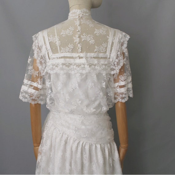 Vintage Paris white lace wedding Dress ankle length /… - Gem