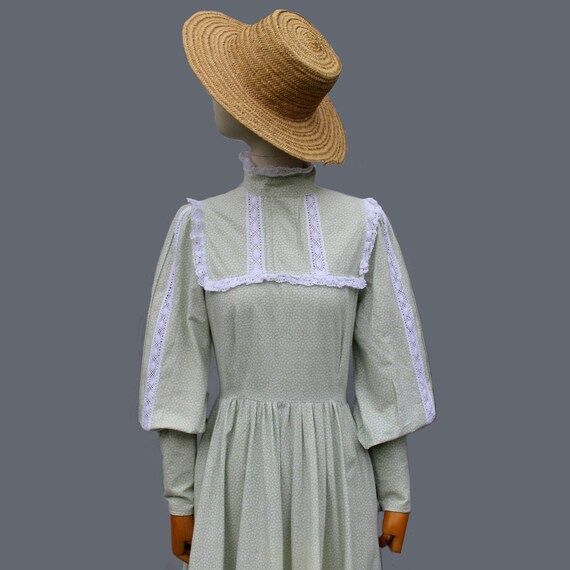 1970s Laura Ashley pale green floral prairie dres