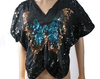 70s papillon sequins  poncho medium