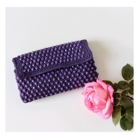 1960 purple beaded clutch / Sixties clutch bag / p