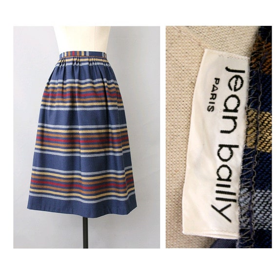 Jean Bailly stripes wool Skirt / 1980 Paris wool … - image 1