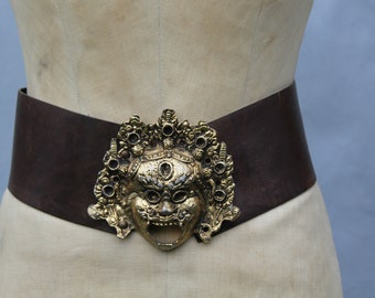 1980 José Cotel  mask belt  / José Cotel Paris Belt/ 1980 wide french designer belt/ hughe buckle belt