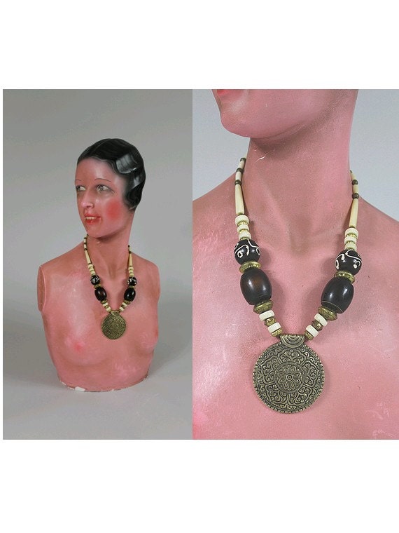Vintage Ethnic Necklace brass - image 1