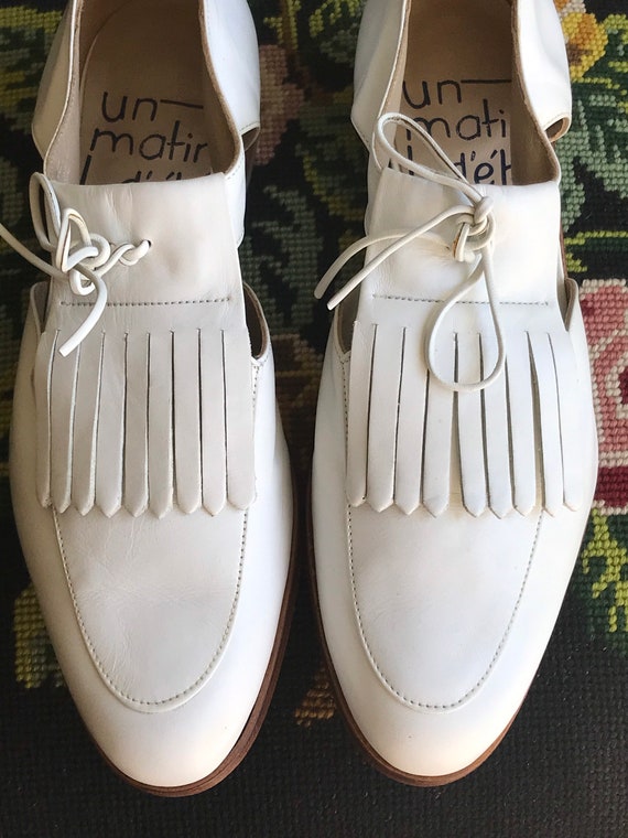 1990s white Calf leather flat shoes / Dead stock … - image 3