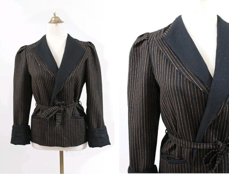 1980 stripes Belted wrapped Blazer Jacket small 80s striped wool belted jacket kimono jacket