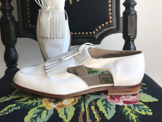 1990s white Calf leather flat shoes / Dead stock … - image 2