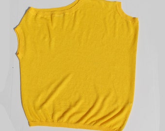 90s vintage yellow sweater / Asymmetric vintage yellow top / yellow linen top