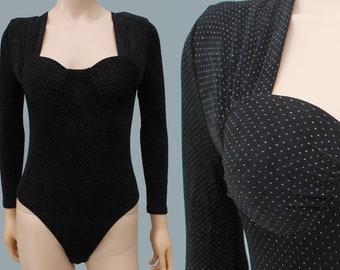 1990s Paris  black Bodysuit with silver dots / structured bra bodies / Ky Factory Paris