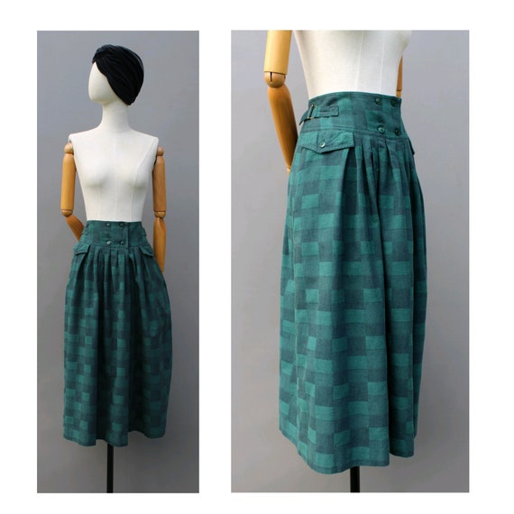 1980s Jousse Paris plaid cotton skirt / green plai
