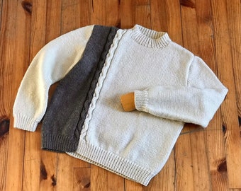 1970s pure wool knit ski sweater , celtic knots , ivory and brown size M/ vintage ski wool sweater