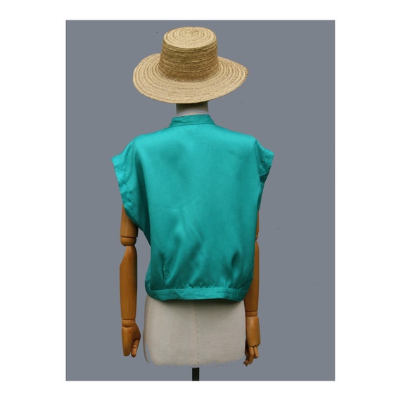 1980s Rodier  Paris green  blouse sleeveless / 80… - image 5