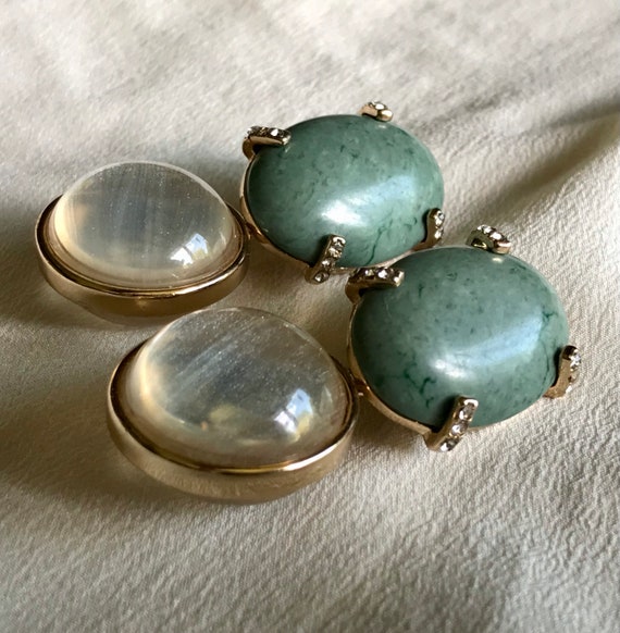 Boucles d’oreilles clip vintage /  vert et transp… - image 2