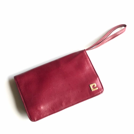1970s Pierre Cardin couture burgundy leather clutc