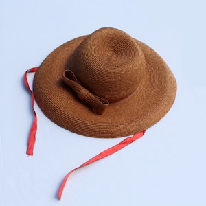 Chapeau de paille Vintage avec ruban rouge / Italian vintage straw  Hat